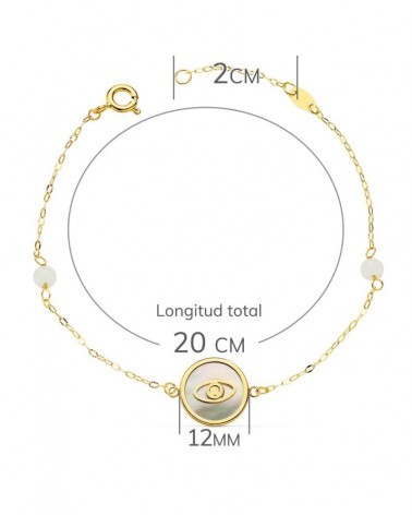Pulsera oro 18k nácar amuleto ojo turco jade