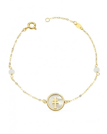 Pulsera oro 18k nácar Cruz Caravaca jade