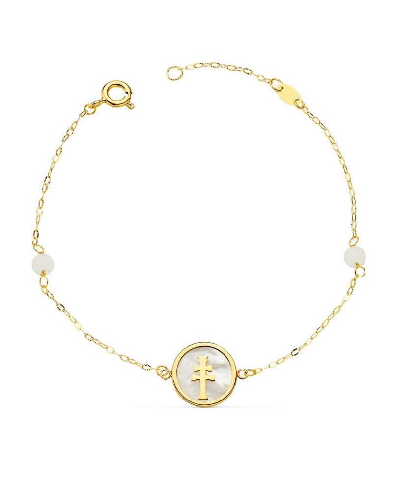 Pulsera oro 18k nácar Cruz Caravaca jade