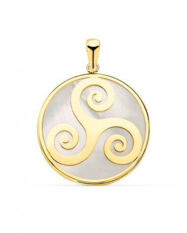 Colgante oro 18k símbolo celta trisquel nácar 20mm