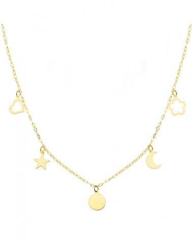 Gargantilla oro 18k amarillo motivos corazón estrella luna 6mm
