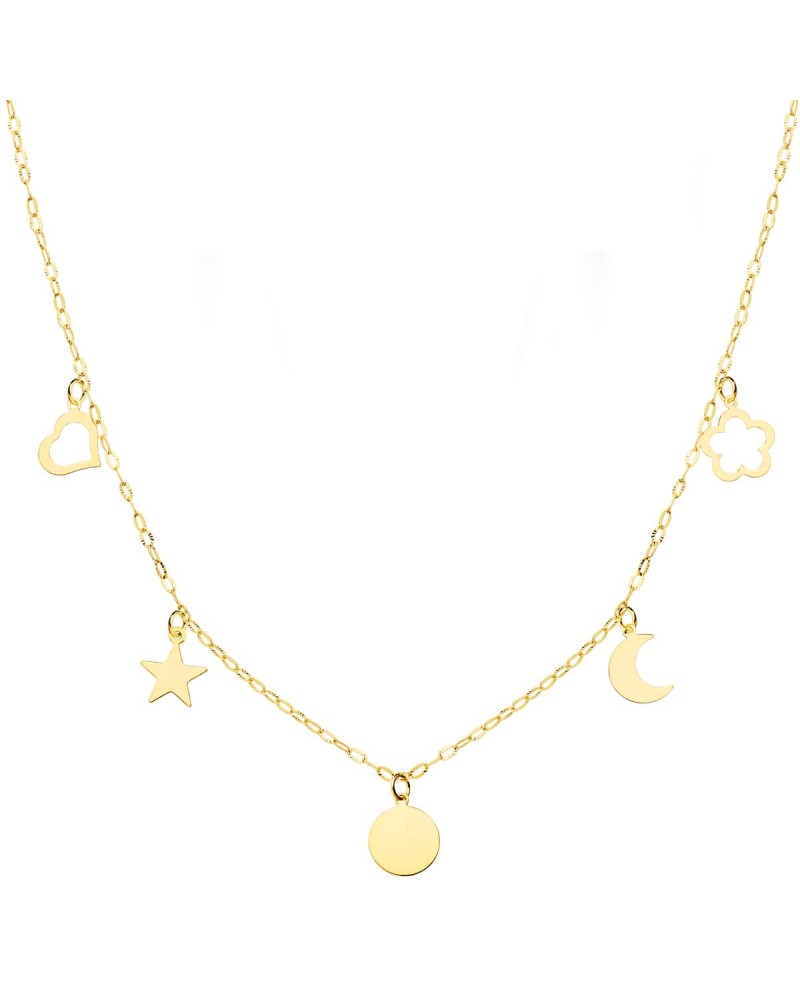 Gargantilla oro 18k amarillo motivos corazón estrella luna 6mm
