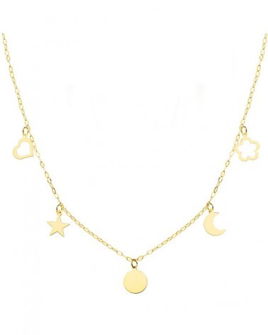 Gargantilla oro 18k amarillo motivos corazón estrella luna 6mm