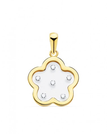 Colgante oro 18k flor circonitas 14x14mm