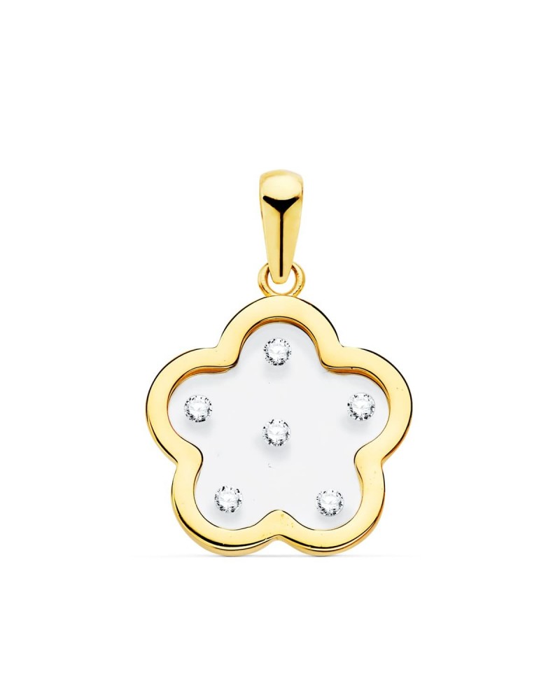 Colgante oro 18k flor circonitas 14x14mm