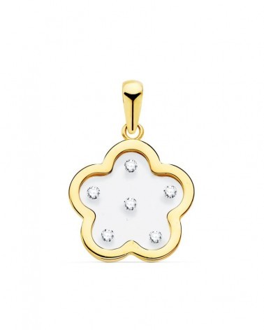 Colgante oro 18k flor circonitas 14x14mm
