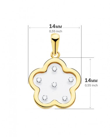 Colgante oro 18k flor circonitas 14x14mm