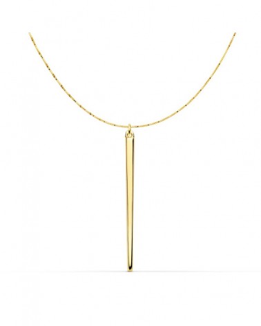 Collar oro 18k colgante barra vertical 30mm cadena veneciana