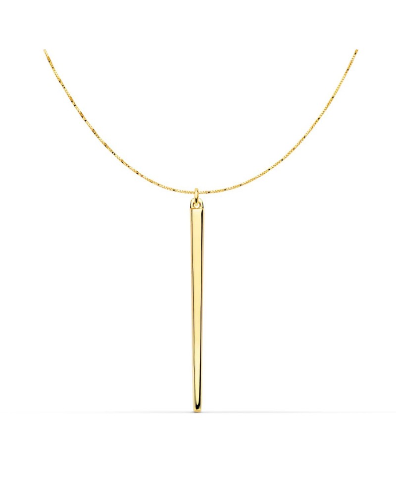Collar oro 18k colgante barra vertical 30mm cadena veneciana