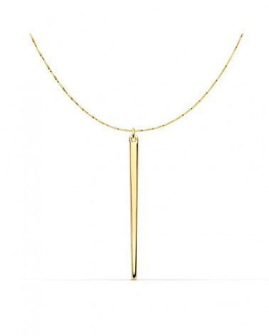 Collar oro 18k colgante barra vertical 30mm cadena veneciana