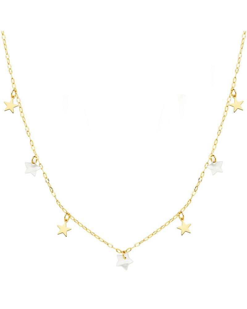 Gargantilla oro 18k estrellas nácar cadena forzada 45cm