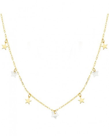Gargantilla oro 18k estrellas nácar cadena forzada 45cm