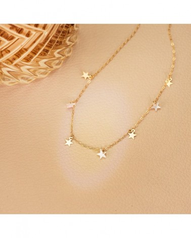 Gargantilla oro 18k estrellas nácar cadena forzada 45cm
