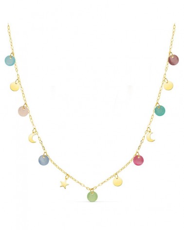 Collar oro 18k chapas multicolor cadena forzada 45cm