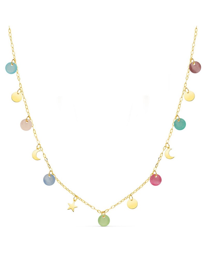 Collar oro 18k chapas multicolor cadena forzada 45cm