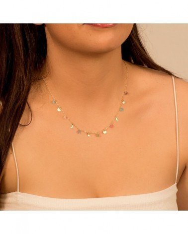 Collar oro 18k chapas multicolor cadena forzada 45cm