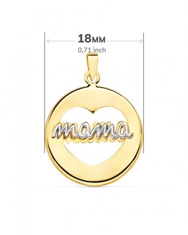 Colgante oro 18k bicolor Mamá corazón calado 18mm