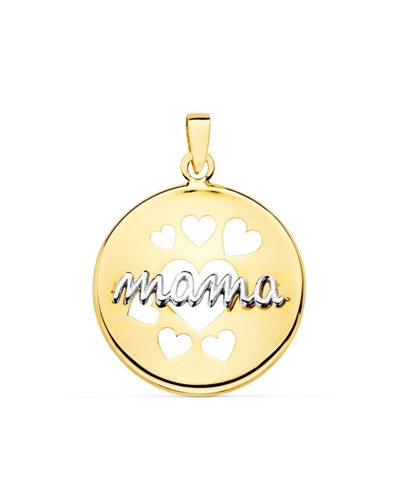 Colgante mama oro 18k bicolor corazones calados 18mm