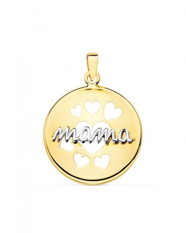 Colgante mama oro 18k bicolor corazones calados 18mm