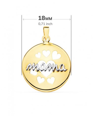 Colgante mama oro 18k bicolor corazones calados 18mm