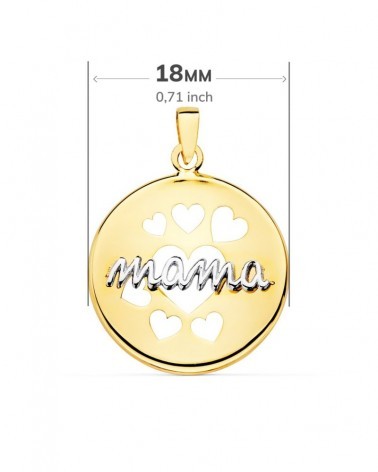 Colgante mama oro 18k bicolor corazones calados 18mm