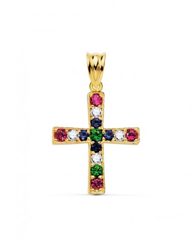 Cruz oro amarillo 18k circonitas multicolor 22x19mm