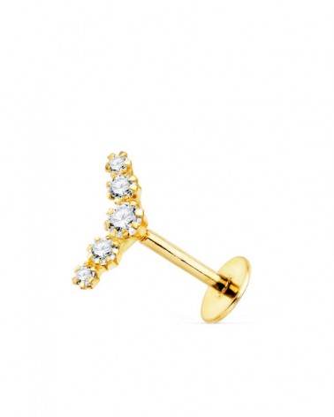 Piercing oreja oro 18k cinco circonitas 10x3mm