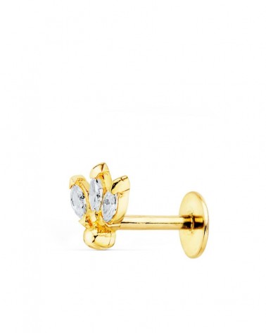 Piercing oro 18k tres hojitas circonita 6,5x6mm