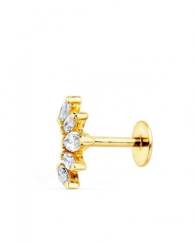 Piercing oro 18k hojitas circonita cierre tuerca 9x6mm