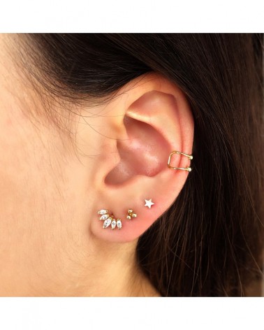Piercing oro 18k hojitas circonita cierre tuerca 9x6mm