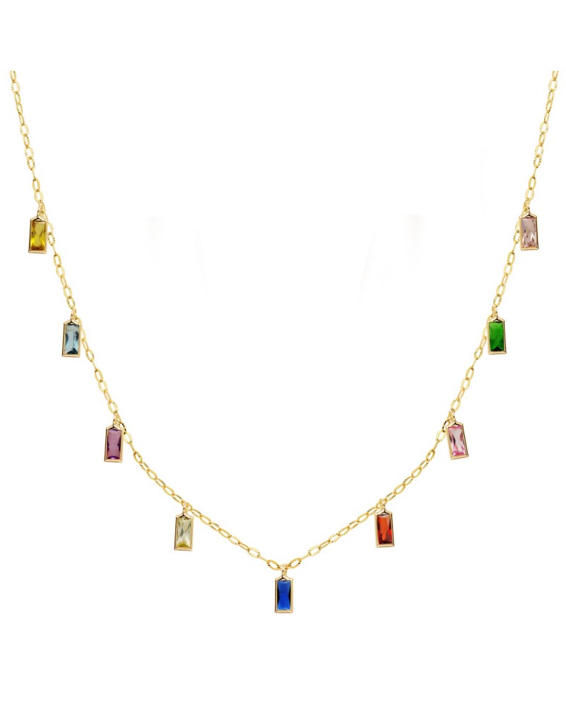 Gargantilla oro 18k circonitas colores multicolor 42cm