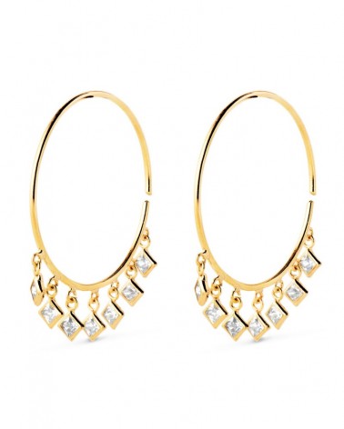 Aros oro 18k amarillo circonitas colgantes 20mm