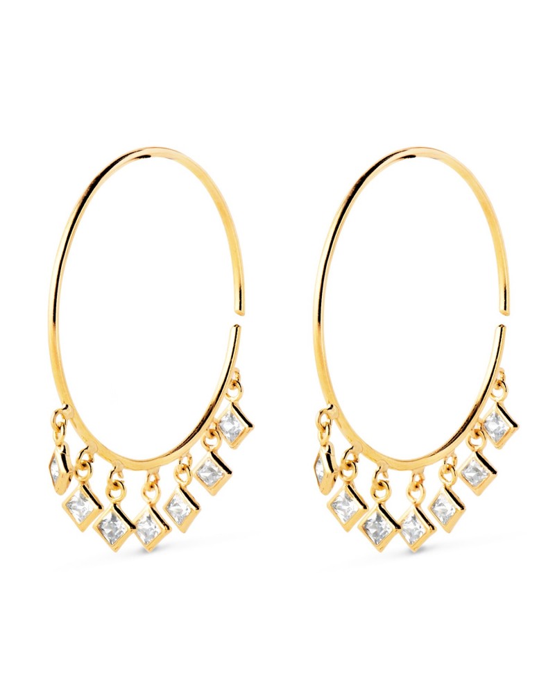Aros oro 18k amarillo circonitas colgantes 20mm