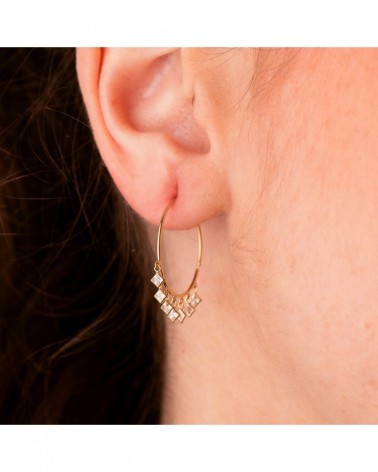 Aros oro 18k amarillo circonitas colgantes 20mm
