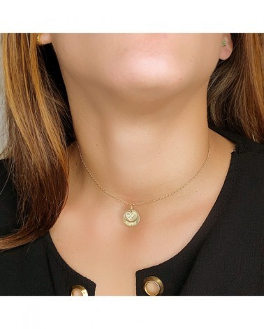 Colgante oro 18k Mamá corazón grabado redondo 14mm
