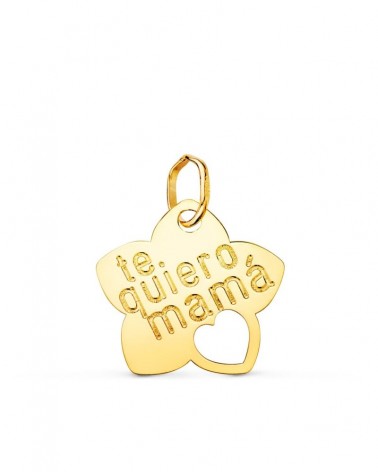 Colgante oro 18k flor te quiero mamá corazón calado 15x14mm