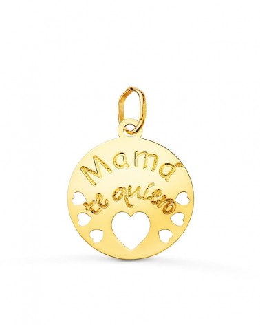 Colgante oro 18k Mamá te quiero corazones calados 15mm