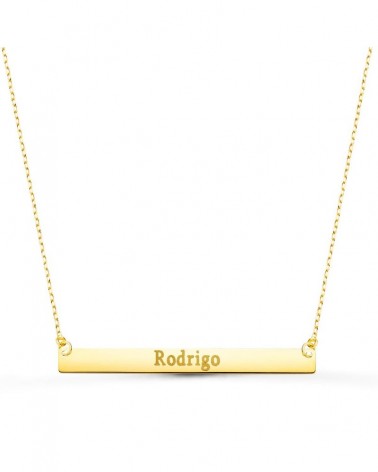 Colgante oro 18k placa personalizable 40x4 mm cadena 44 cm