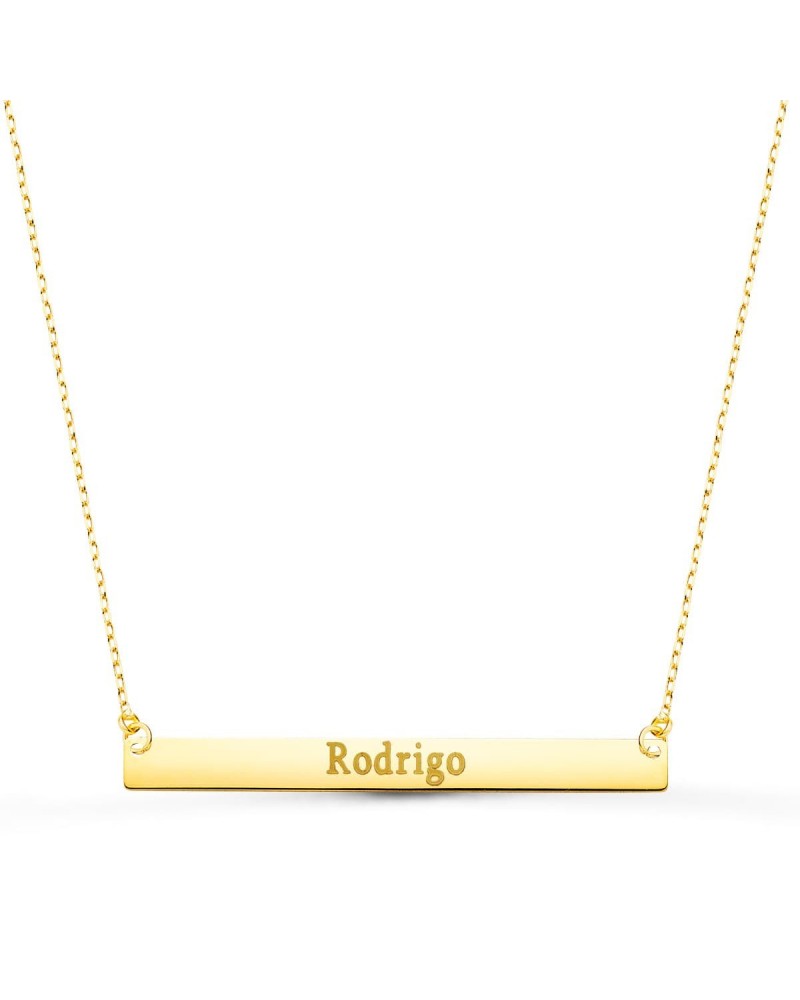 Colgante oro 18k placa personalizable 40x4 mm cadena 44 cm
