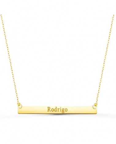 Colgante oro 18k placa personalizable 40x4 mm cadena 44 cm