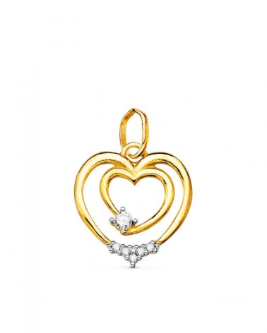Colgante oro 18k bicolor doble corazón circonita 15x14 mm