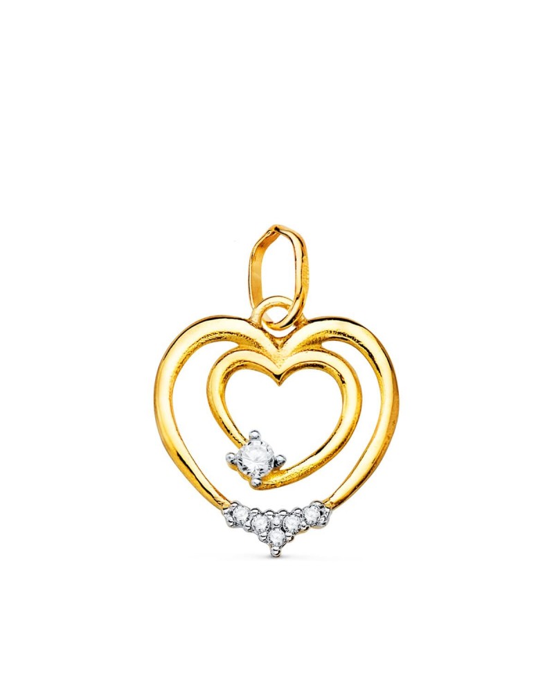 Colgante oro 18k bicolor doble corazón circonita 15x14 mm