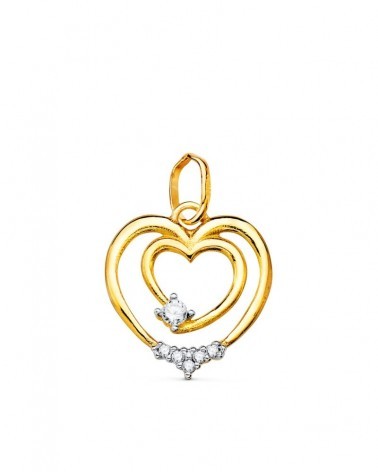 Colgante oro 18k bicolor doble corazón circonita 15x14 mm