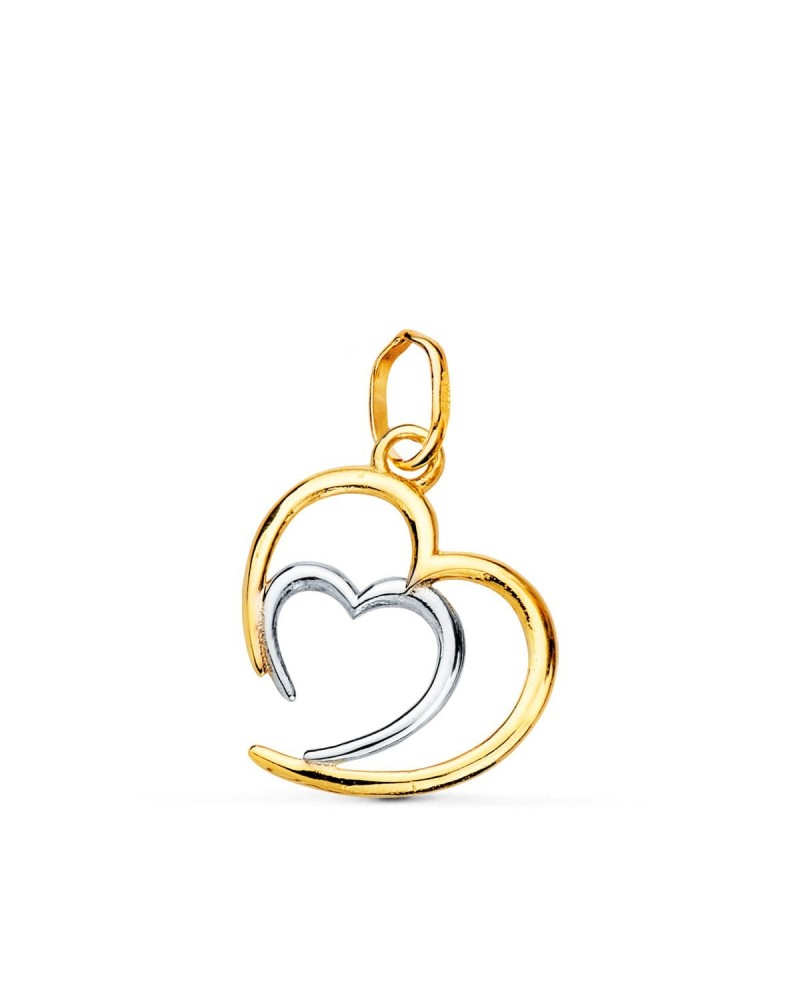 Colgante oro 18k bicolor doble corazón 14x13mm