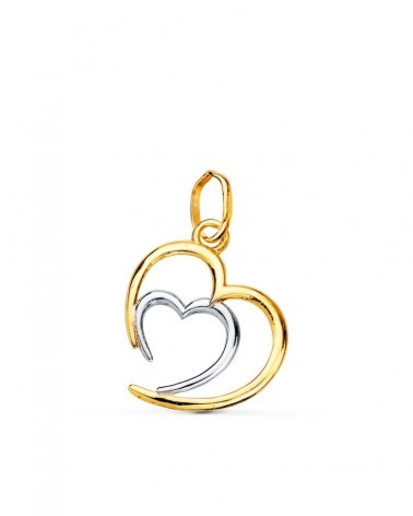 Colgante oro 18k bicolor doble corazón 14x13mm