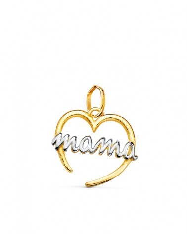 Colgante oro 18k bicolor corazón mamá 15x14mm