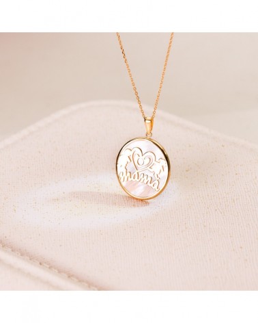 Colgante oro 18k mamá nácar niño niña 20mm