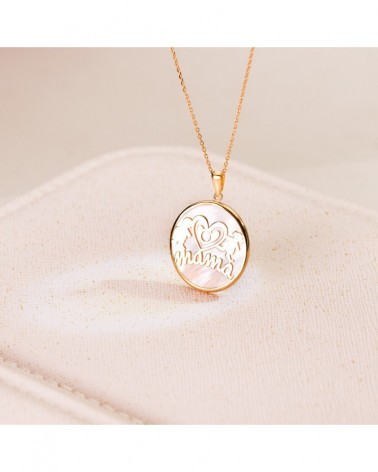 Colgante oro 18k mamá nácar niño niña 20mm