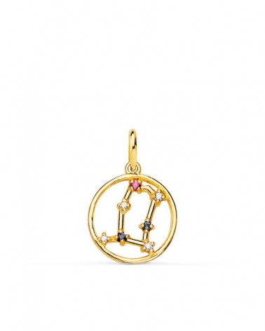Colgante oro 18k constelación Géminis circonita 12mm