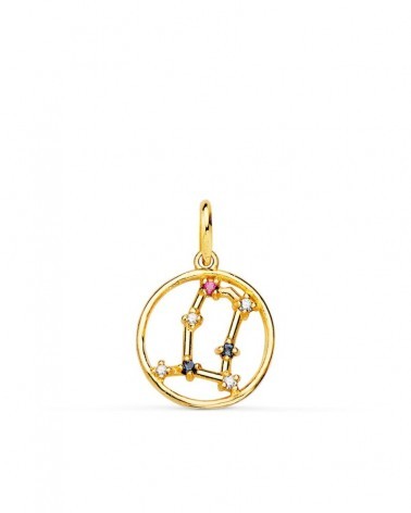 Colgante oro 18k constelación Géminis circonita 12mm